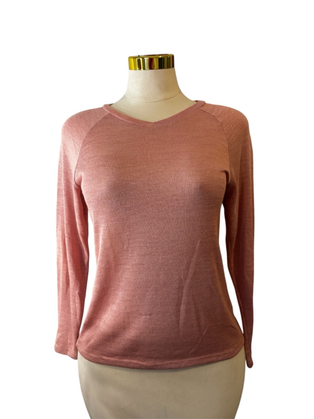 Primark Women's L Dusty Rose Pink V-Neck Lightweight Knit Sweater Raglan Top